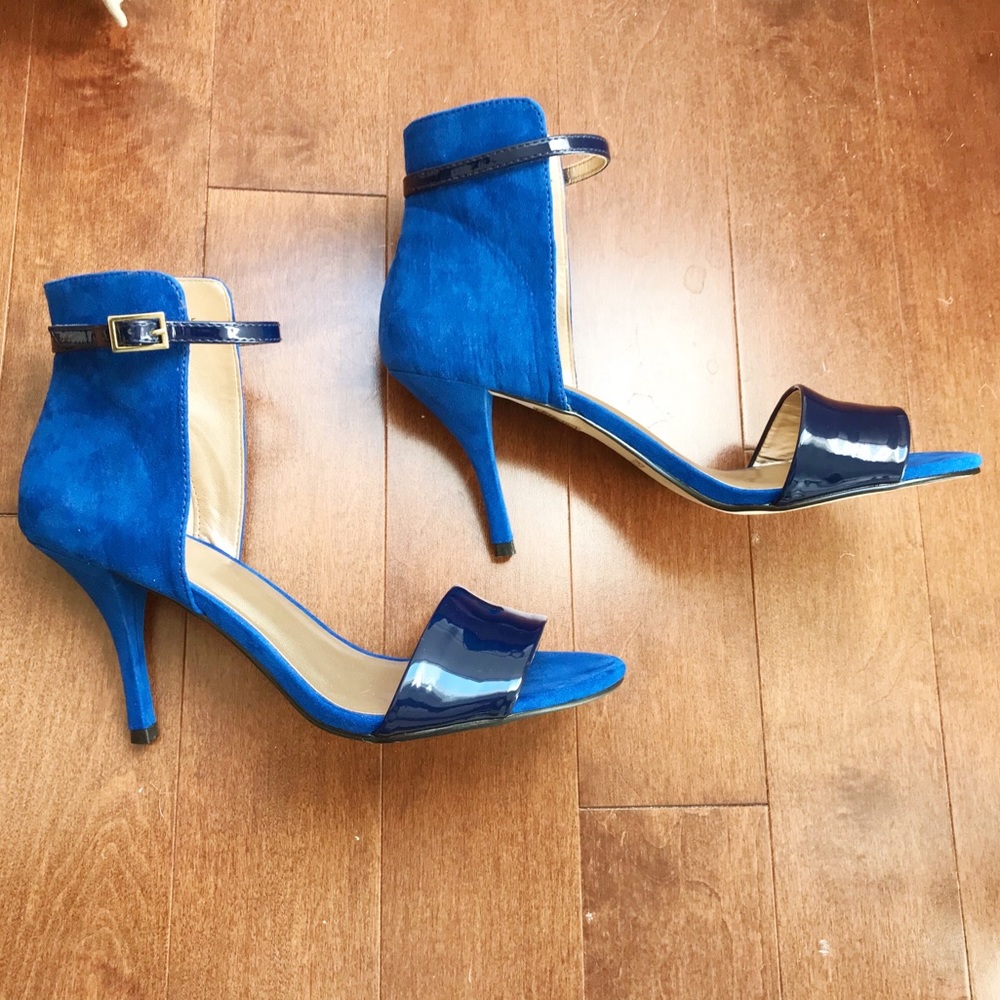 Blue 2 toned suede-feel open toe heeled sandal - Picture 5 of 11